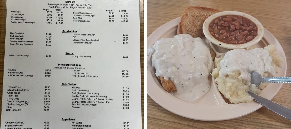 Como Burgers and Fries Menu