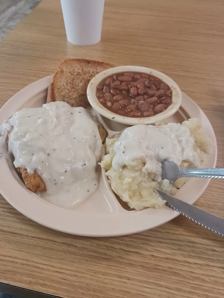 Chicken Fried Steak Mashed Potatoes and Pinto Beans