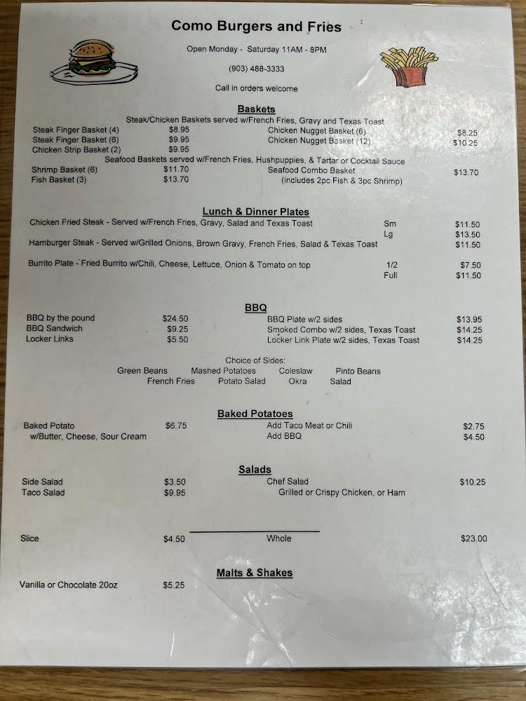 Como Burgers and Fries Menu image 2