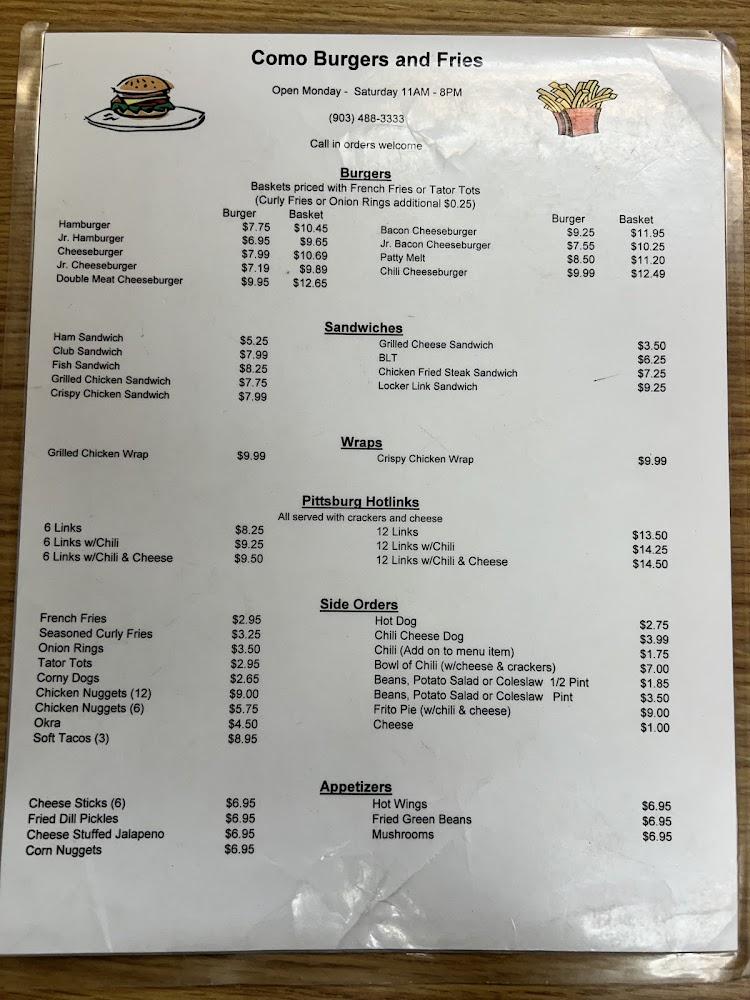 Como Burgers and Fries Menu image 3